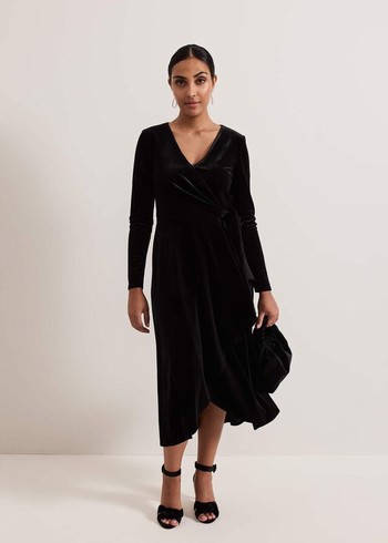 Phase Eight Petite Julia Velvet Wrap Dress Black Australia | IF2468930